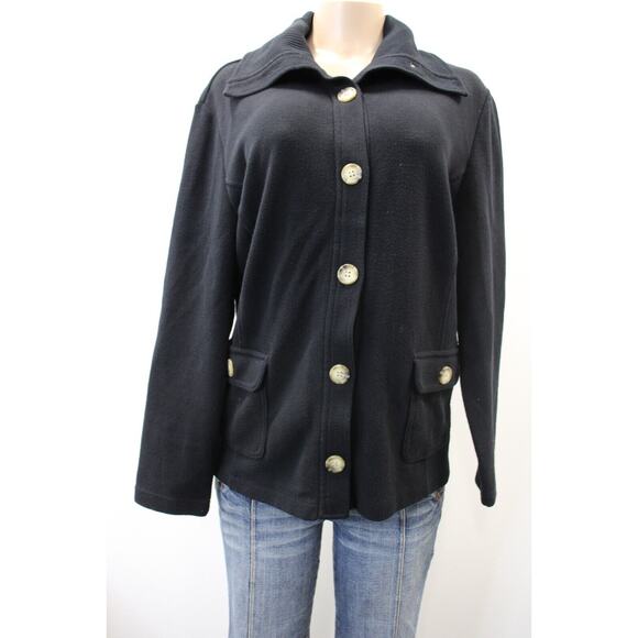 Karen Scott Womens Black Cotton Long Sleeve Button Front Sweater Jacket Size XL - Picture 1 of 8